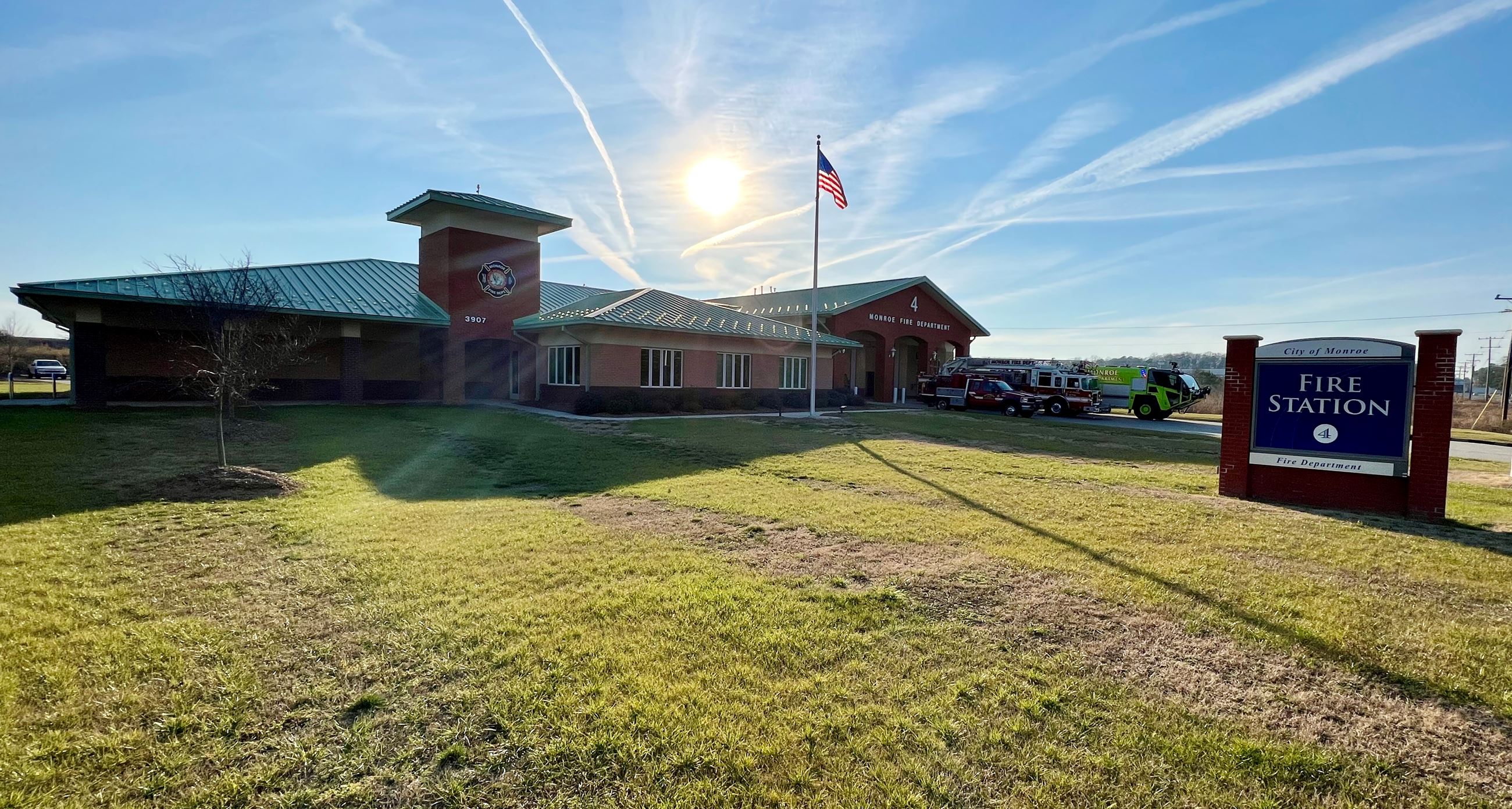 City of Monroe Fire Station 4 with sun in the background