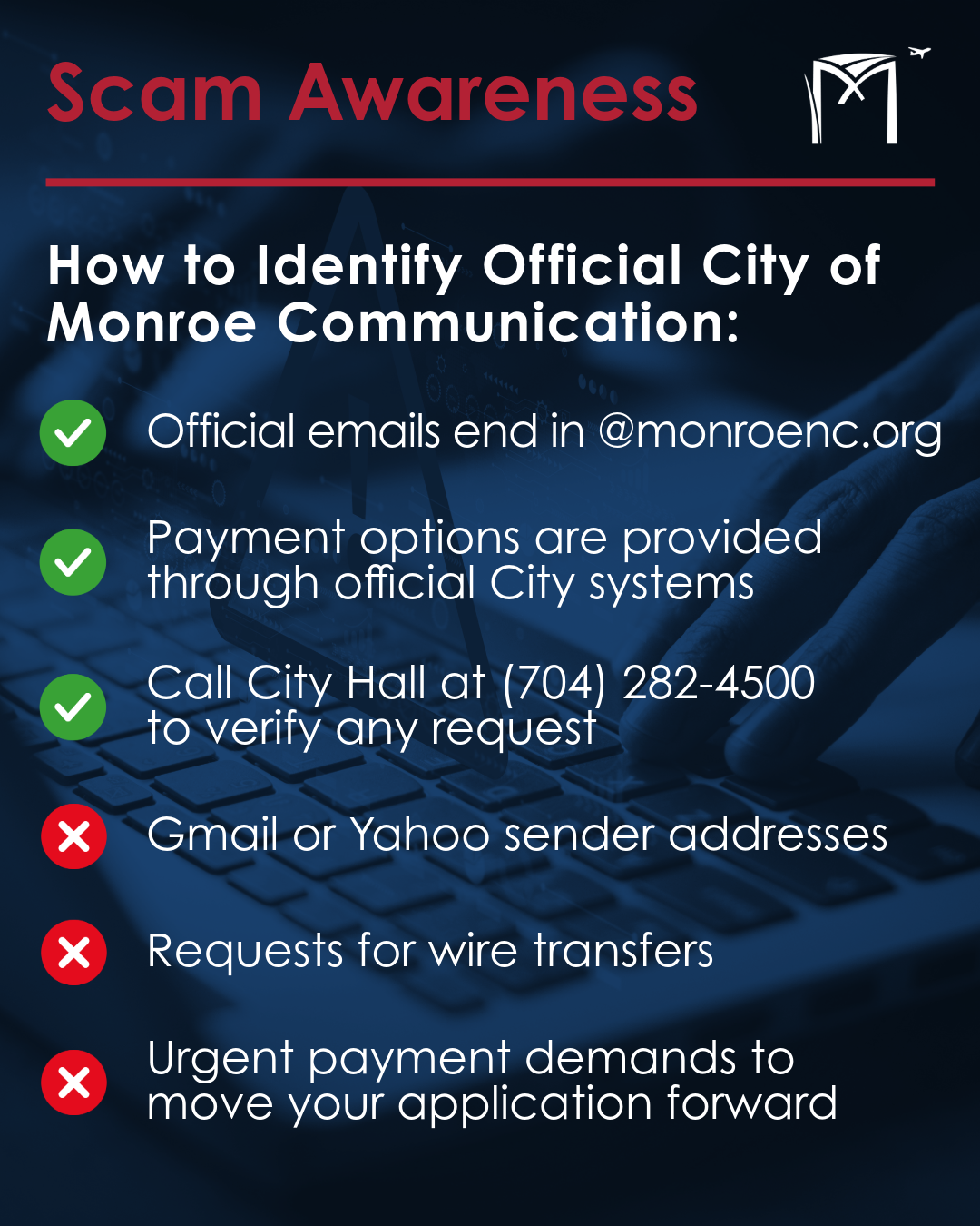 How to Identify Official City of Monroe Communication