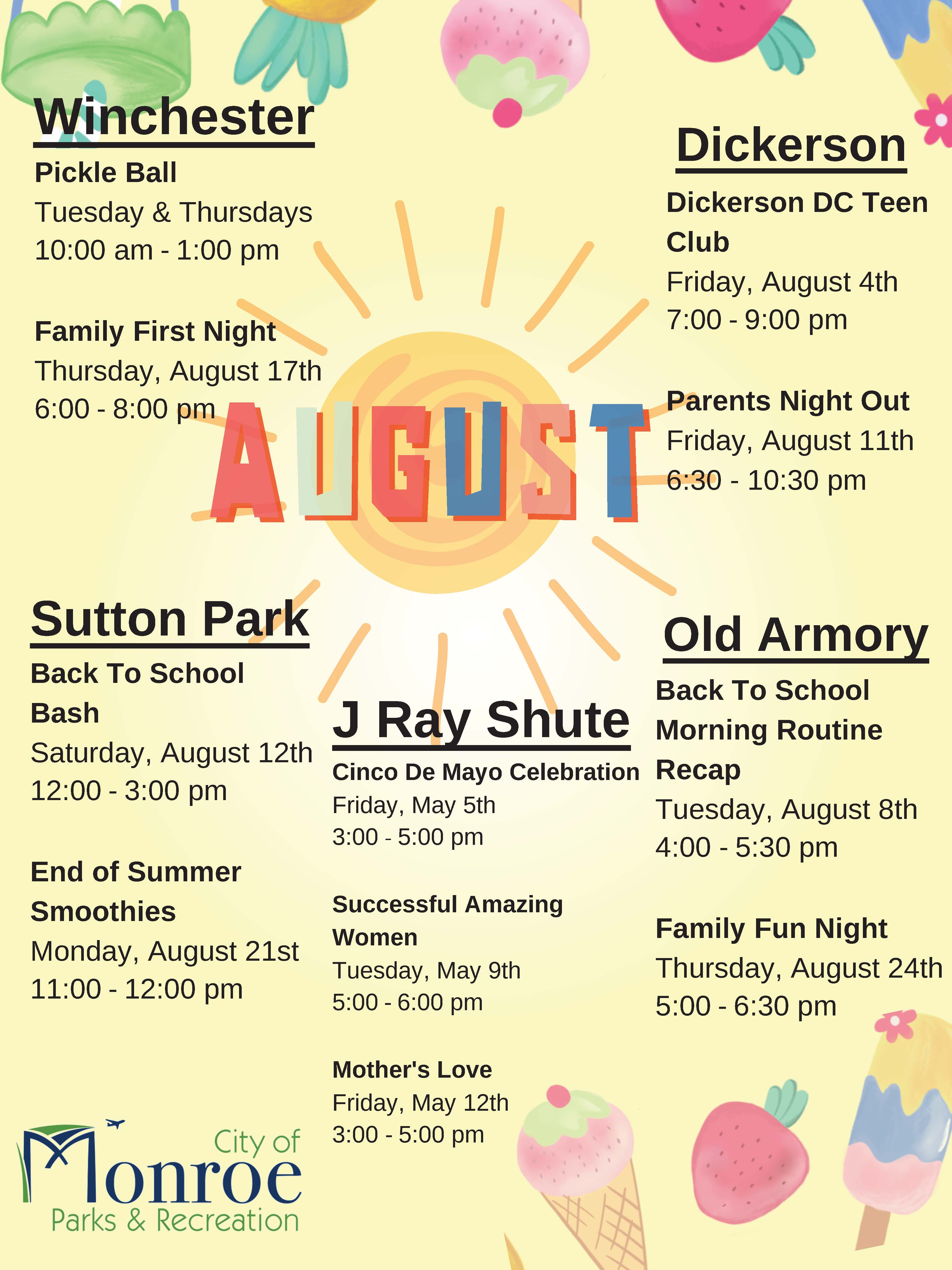 August Community Center Programs