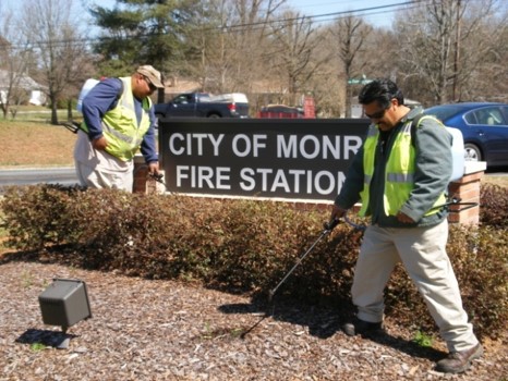Parks maintenance employees at the fire station.